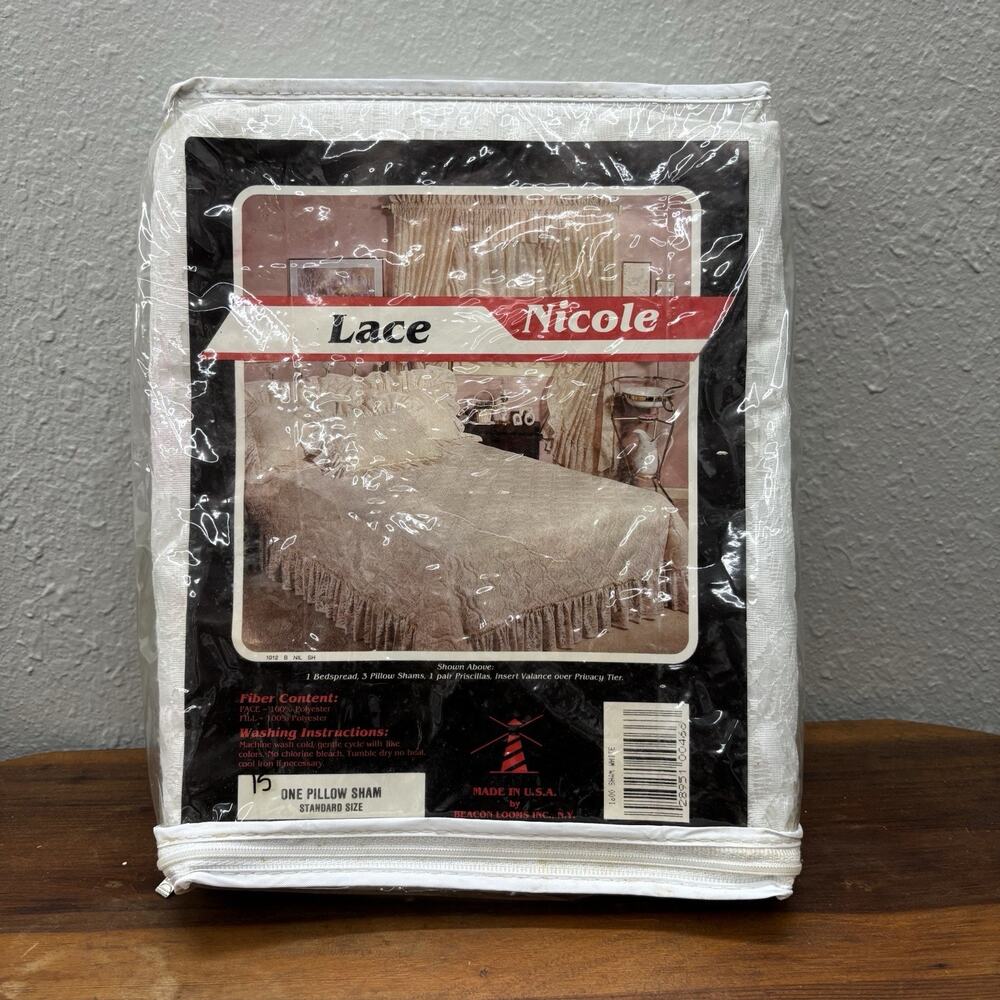 Vintage White Lace Nicole Bedspread Pillow Shams Made In USA